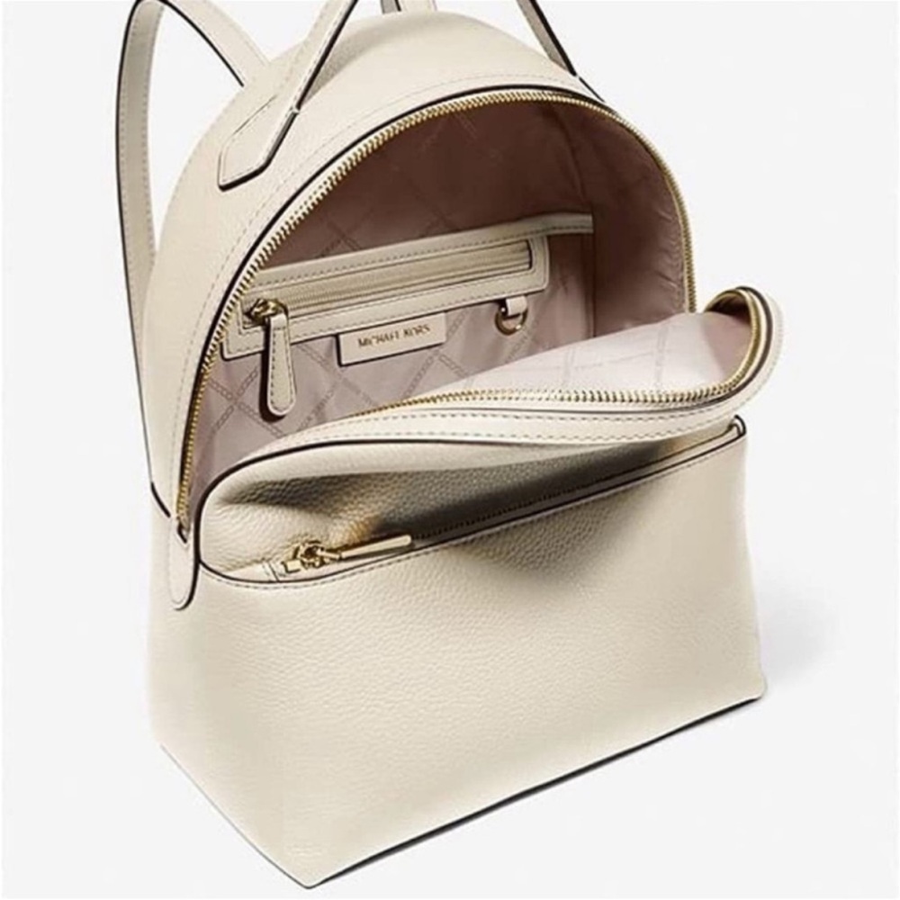 Michael Kors Valerie Medium Light Cream Pebbled Leather Backpack - Picture 6 of 12